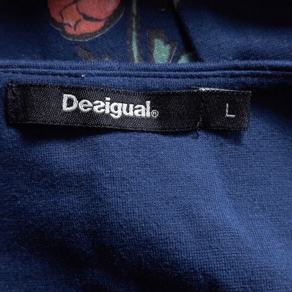 Desigual Navy Sleeveless Shift Dress Size L Botanical Hem Resort Boho - Picture 6 of 6